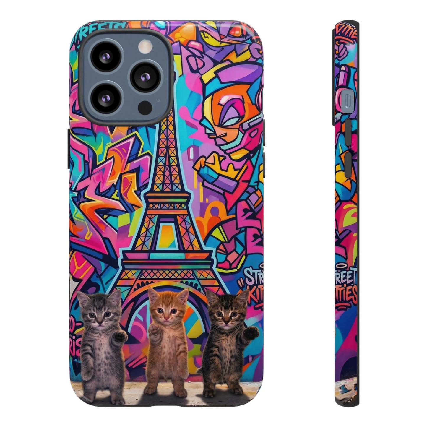 Cat Graffiti Eiffel Phone Case — Colorful Urban Parisian iPhone Cover