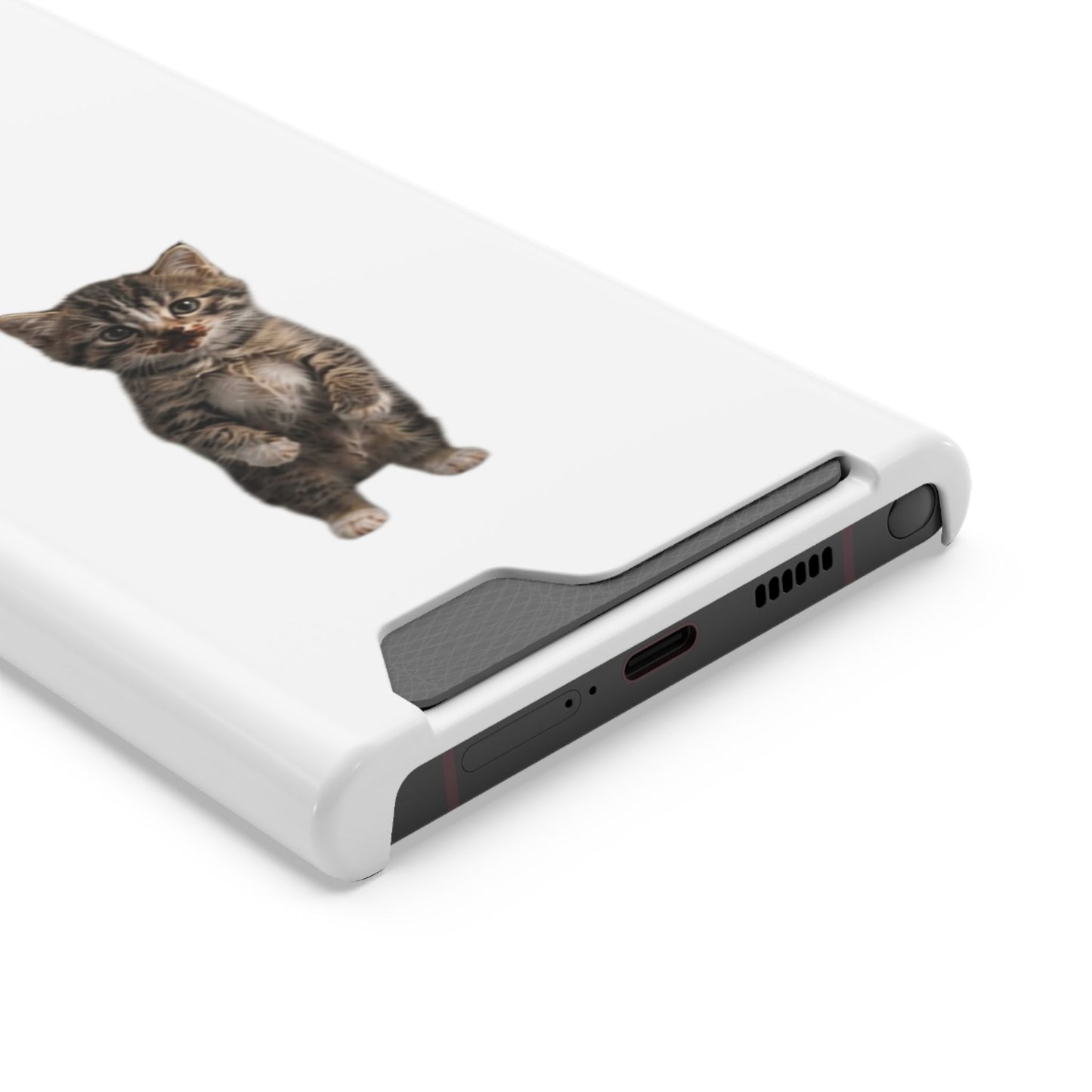 Cute Standing Kitten Phone Case with Card Holder