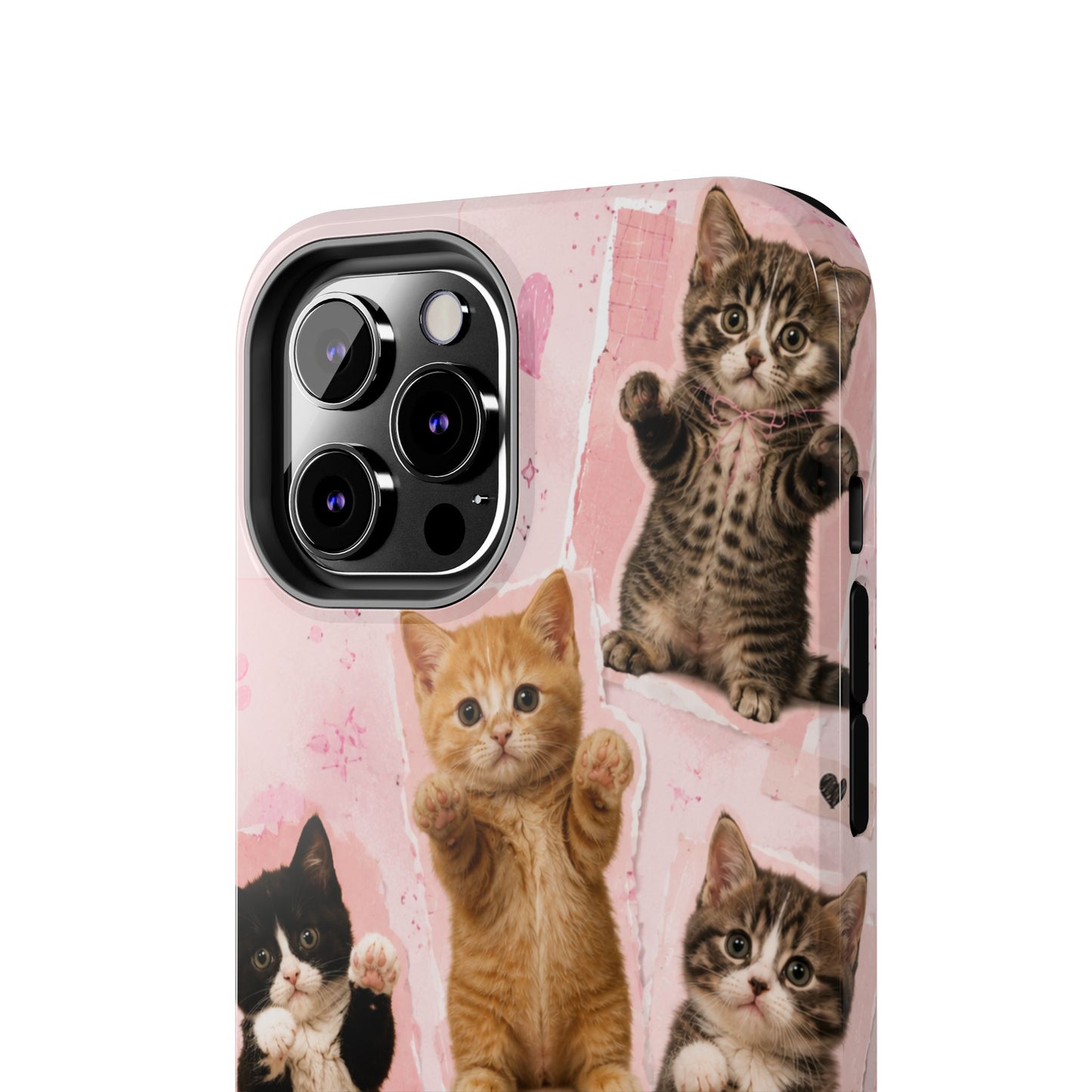 Cute Kittens Tough Phone Case — Pink Paw Print Protective Phone Cover