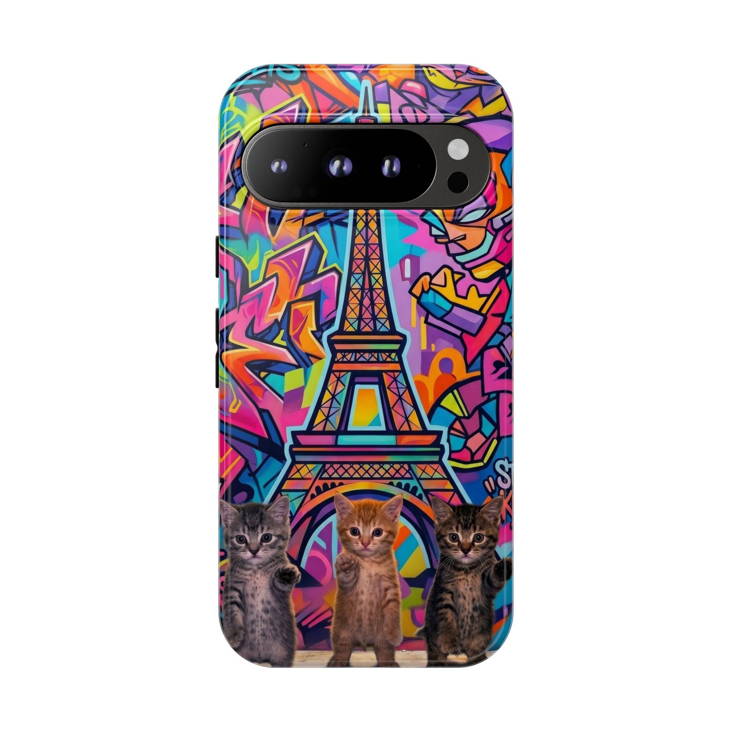 Cat Graffiti Eiffel Phone Case — Colorful Urban Parisian iPhone Cover