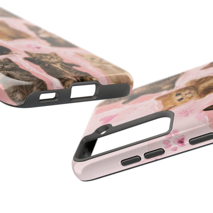 Cute Kittens Tough Phone Case — Pink Paw Print Protective Phone Cover