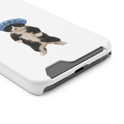 Cute Cat in Shower Cap Slim Phone Case with Card Holder