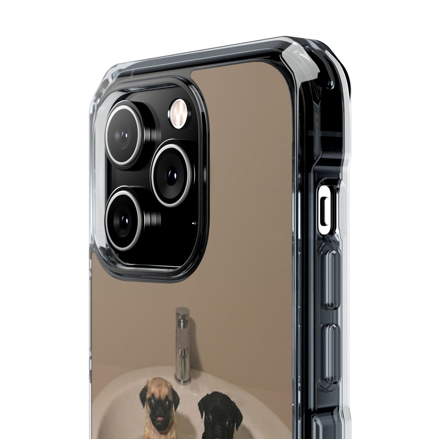 Clear Magnetic Phone Case – Cute Pups in Sink Photo Design
