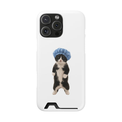 Cute Cat in Shower Cap Slim Phone Case with Card Holder