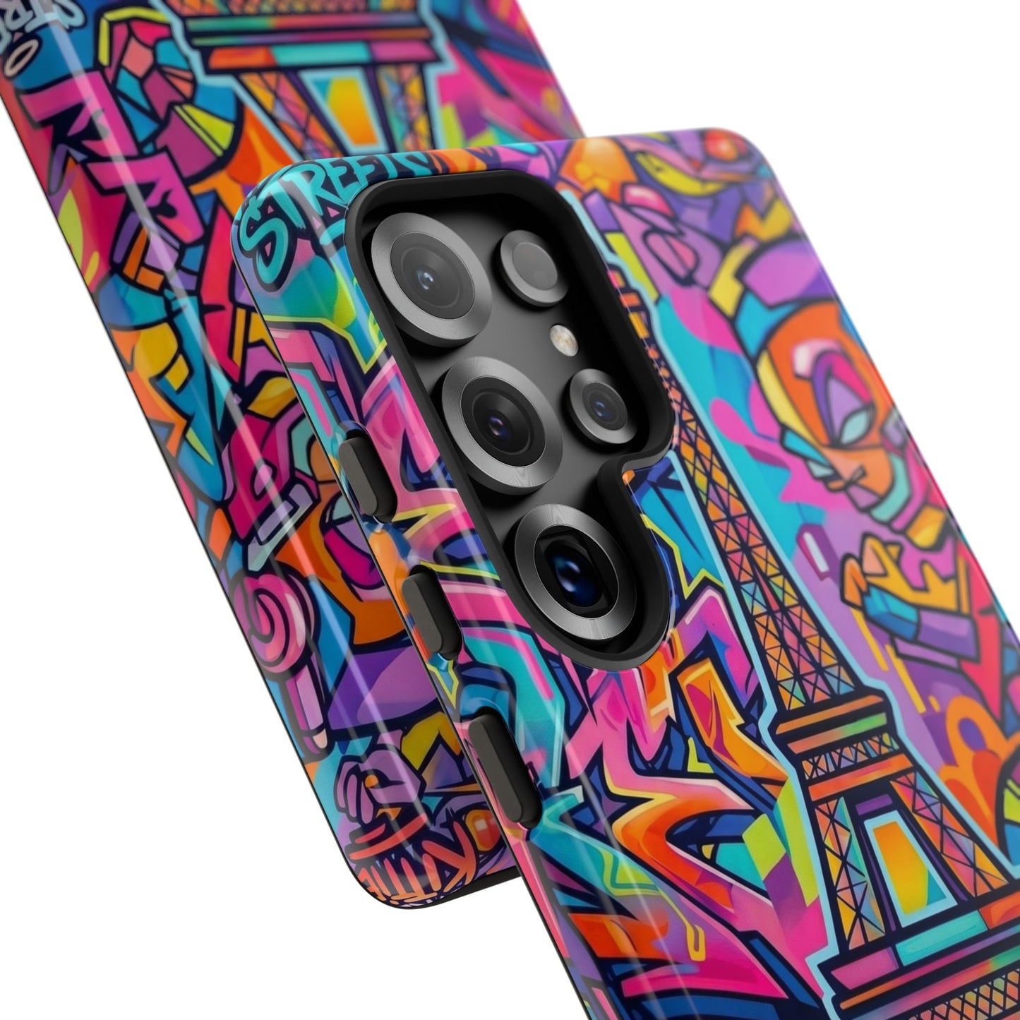 Cat Graffiti Eiffel Phone Case — Colorful Urban Parisian iPhone Cover