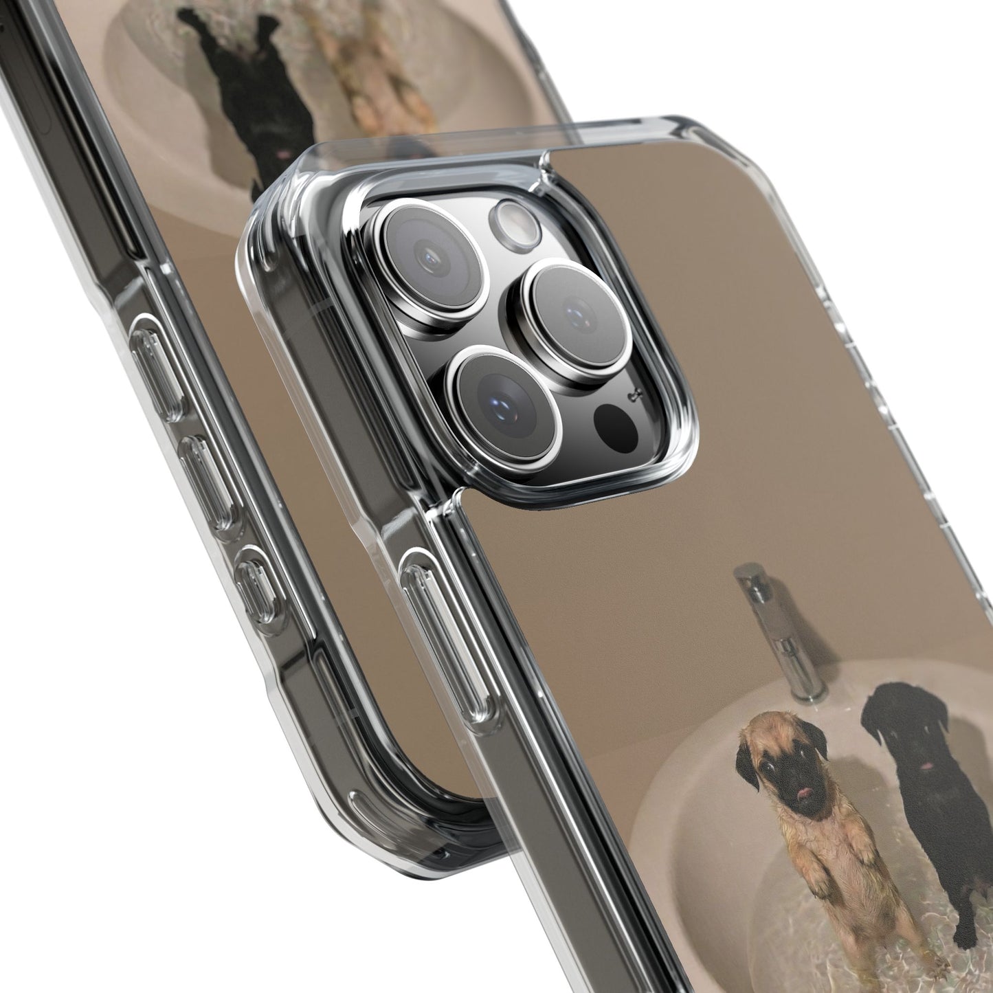 Clear Magnetic Phone Case – Cute Pups in Sink Photo Design