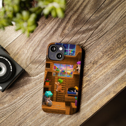 Minecraft Cozy Treehouse Slim Phone Case — Gamer Pixel Cabin Design