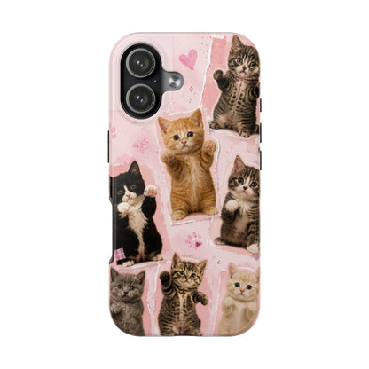 Cute Kittens Tough Phone Case — Pink Paw Print Protective Phone Cover