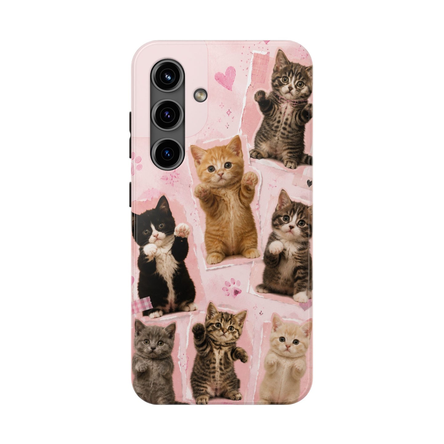 Cute Kittens Tough Phone Case — Pink Paw Print Protective Phone Cover