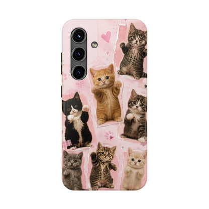 Cute Kittens Tough Phone Case — Pink Paw Print Protective Phone Cover
