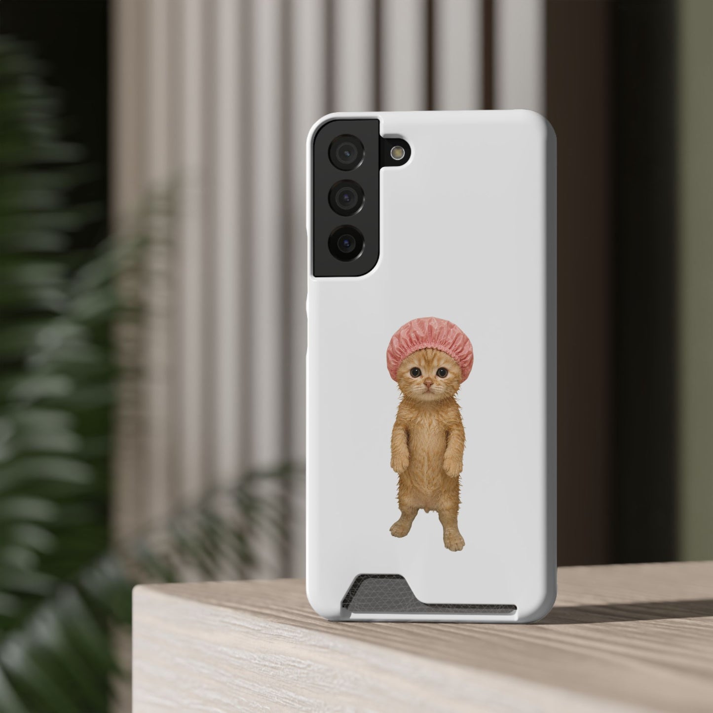 Cute Cat Shower Cap Phone Card Case