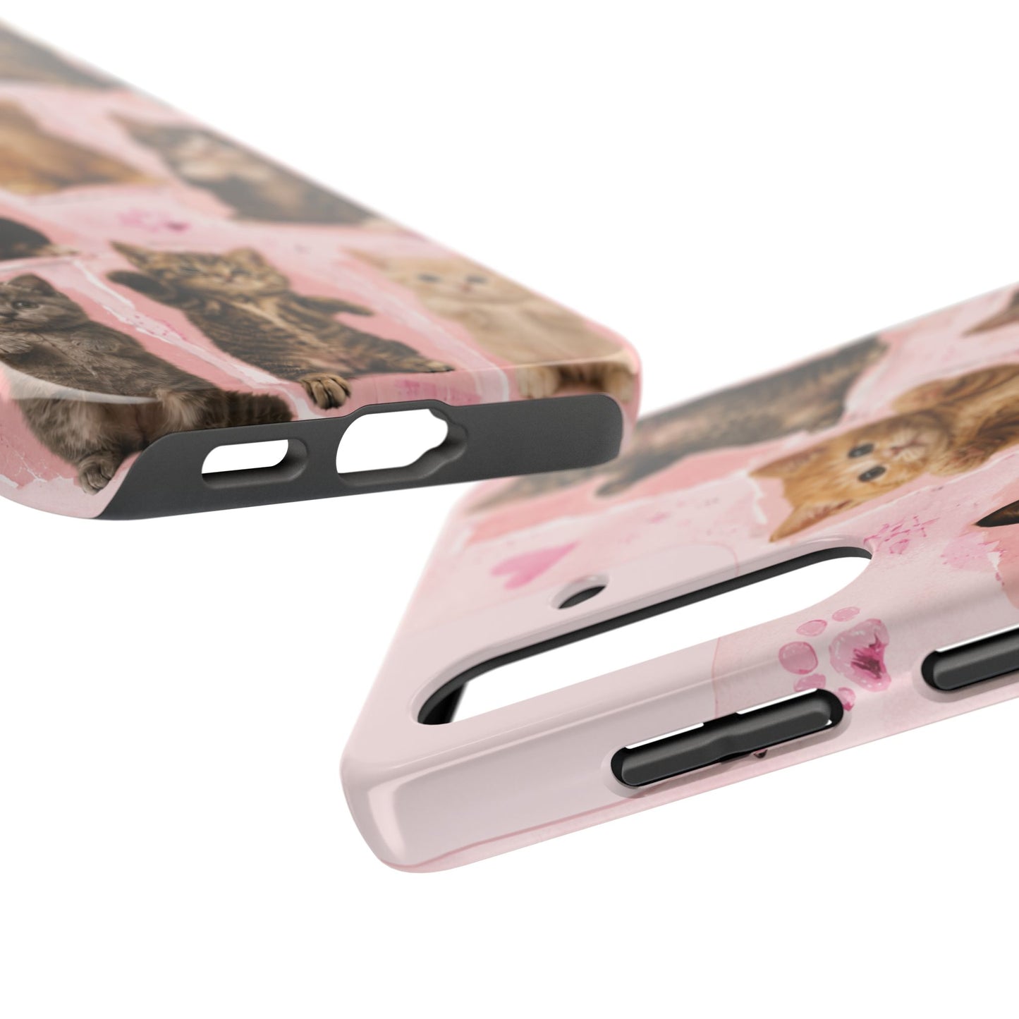 Cute Kittens Tough Phone Case — Pink Paw Print Protective Phone Cover