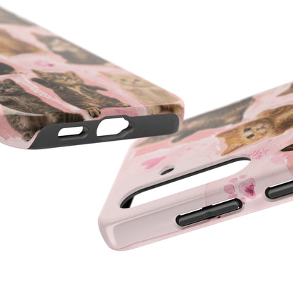 Cute Kittens Tough Phone Case — Pink Paw Print Protective Phone Cover