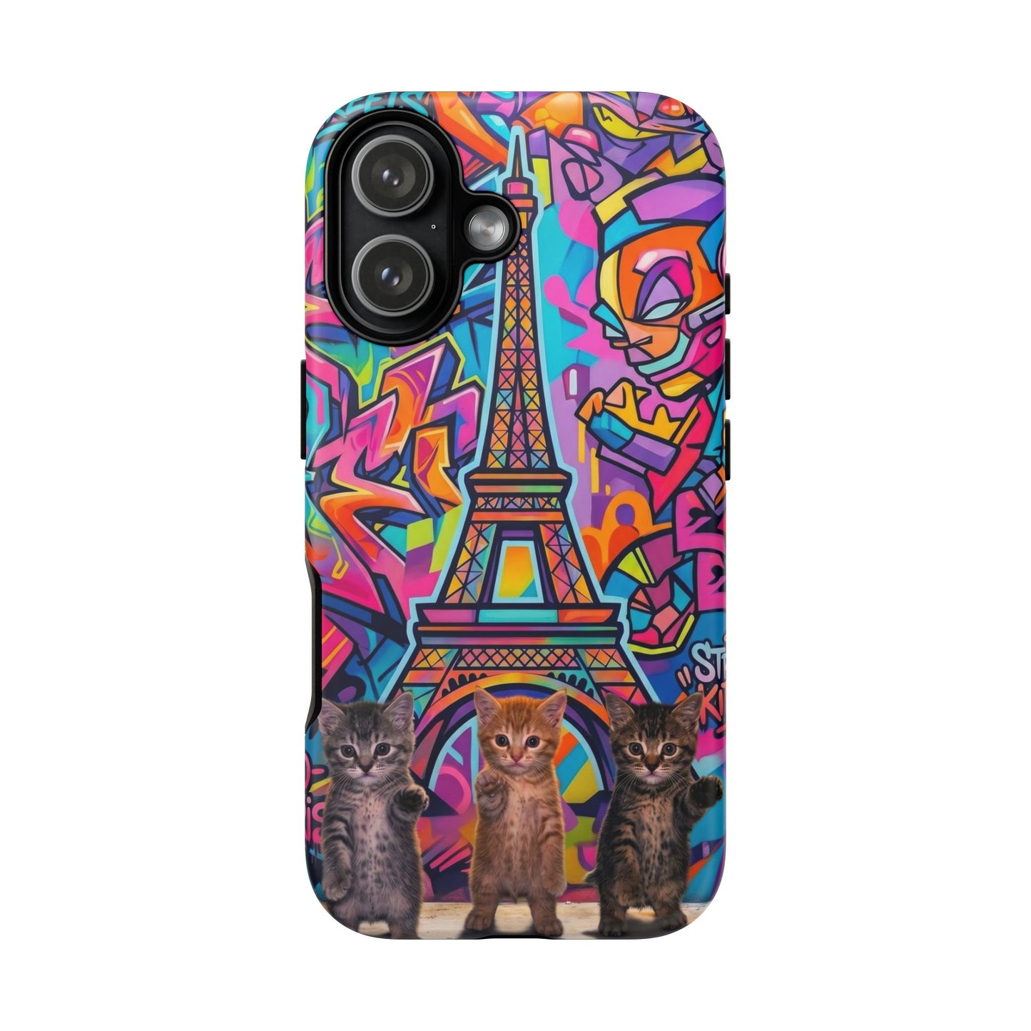 Cat Graffiti Eiffel Phone Case — Colorful Urban Parisian iPhone Cover