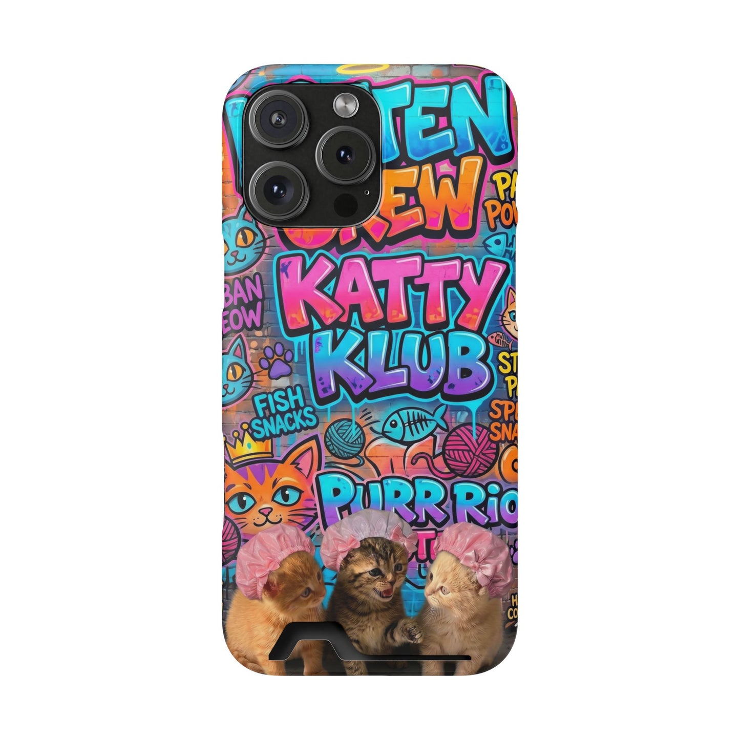 Cat Crew Katty Klub Phone Card Case — Cute Graffiti Kitten Wallet Phone Case