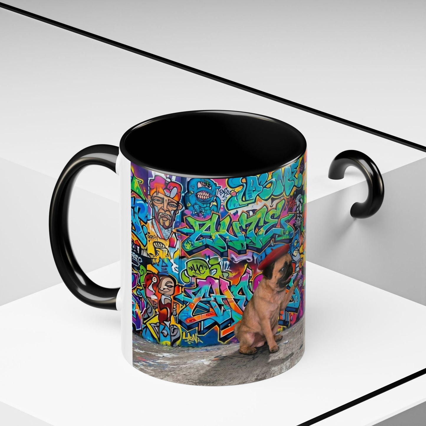 Graffiti Pug Coffee Mug — Colorful Street Art Accent Mug (11/15oz)