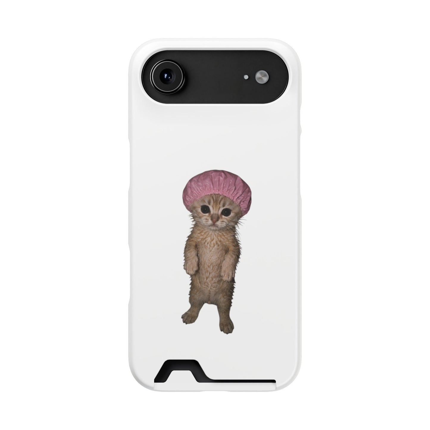 Cute Standing Kitten Cat Shower Cap  Phone Case with Card Holder