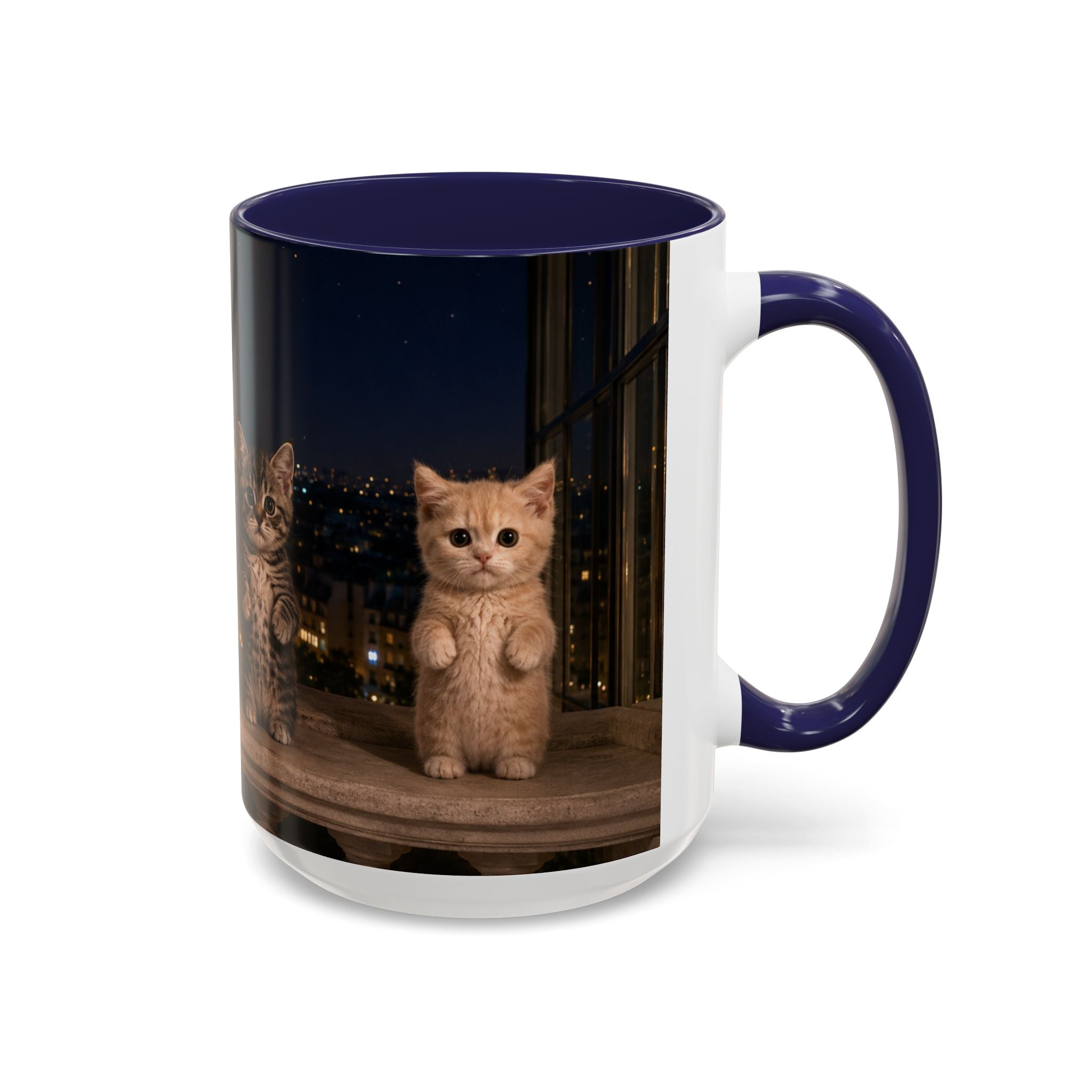 Paris Kittens Coffee Mug — Cute Cat Nightscape Accent Mug (11/15 oz)