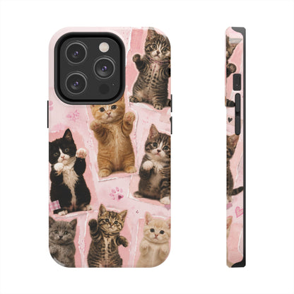 Cute Kittens Tough Phone Case — Pink Paw Print Protective Phone Cover