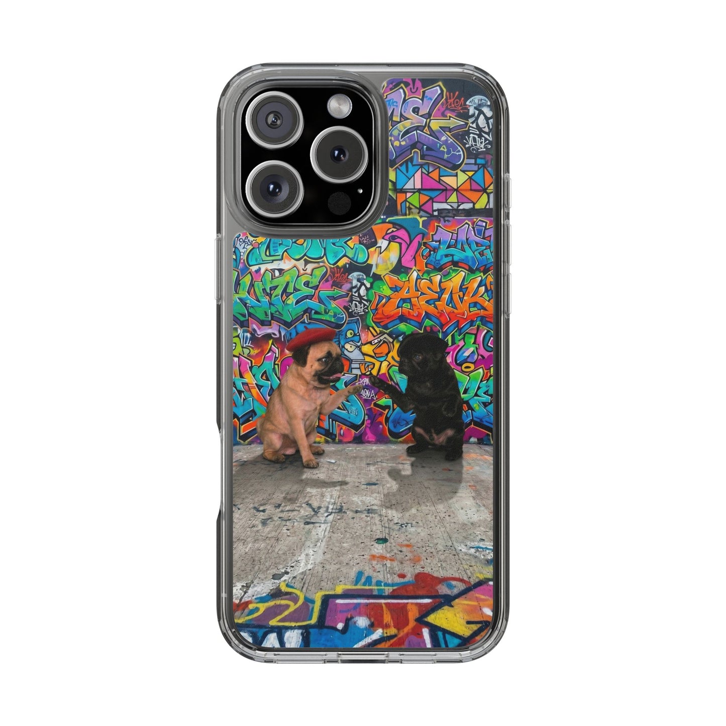 Clear Phone Case — Colorful Graffiti Pugs Design