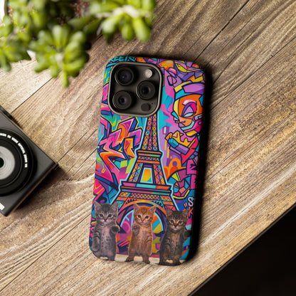 Cat Graffiti Eiffel Phone Case — Colorful Urban Parisian iPhone Cover