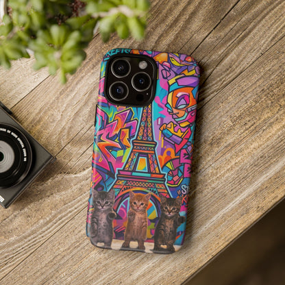 Cat Graffiti Eiffel Phone Case — Colorful Urban Parisian iPhone Cover