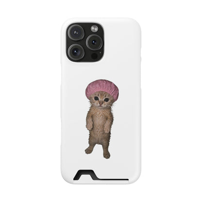 Cute Standing Kitten Cat Shower Cap  Phone Case with Card Holder