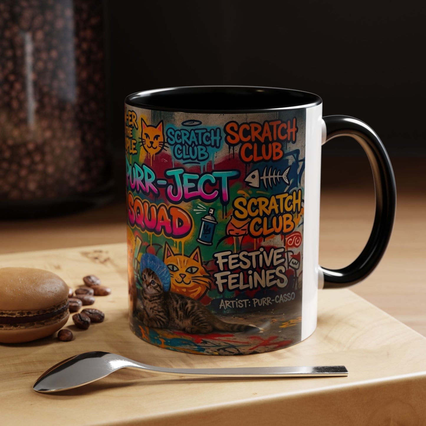 Graffiti Meow Squad Accent Coffee Mug — Cute Kittens ‘Purr-ject’ Street Art Design (11/15oz)