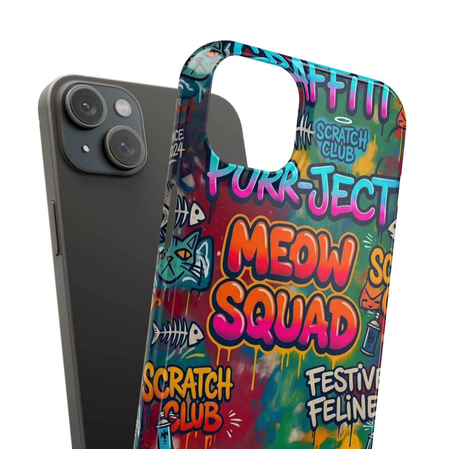 Meow Squad Graffiti Phone Case — Colorful Cat Crew Slim Case