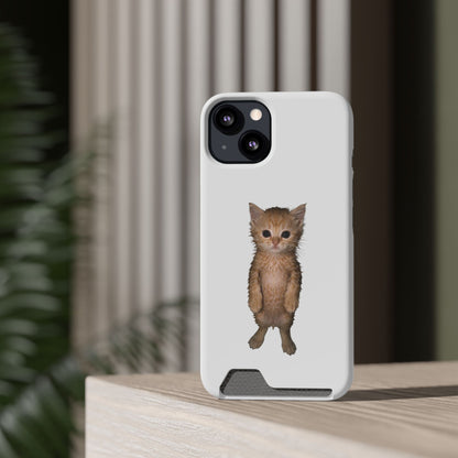 Cute Standing Kitten Phone Case with Card Holder
