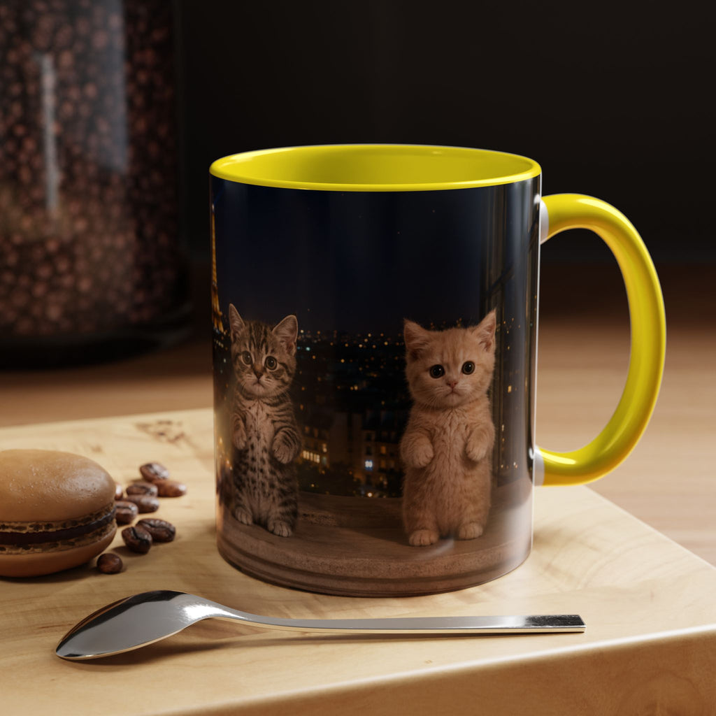 Paris Kittens Coffee Mug — Cute Cat Nightscape Accent Mug (11/15 oz)