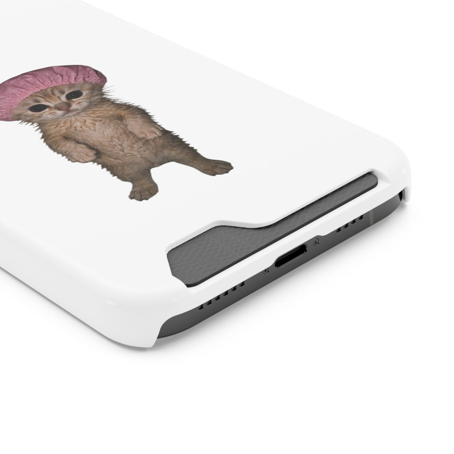 Cute Standing Kitten Cat Shower Cap  Phone Case with Card Holder