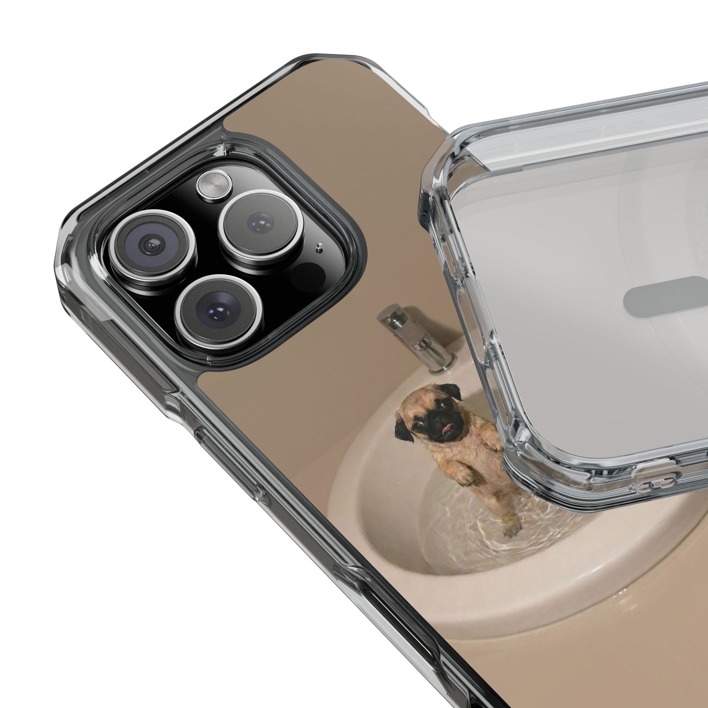 Clear Magnetic Phone Case – Cute Pups in Sink Photo Design