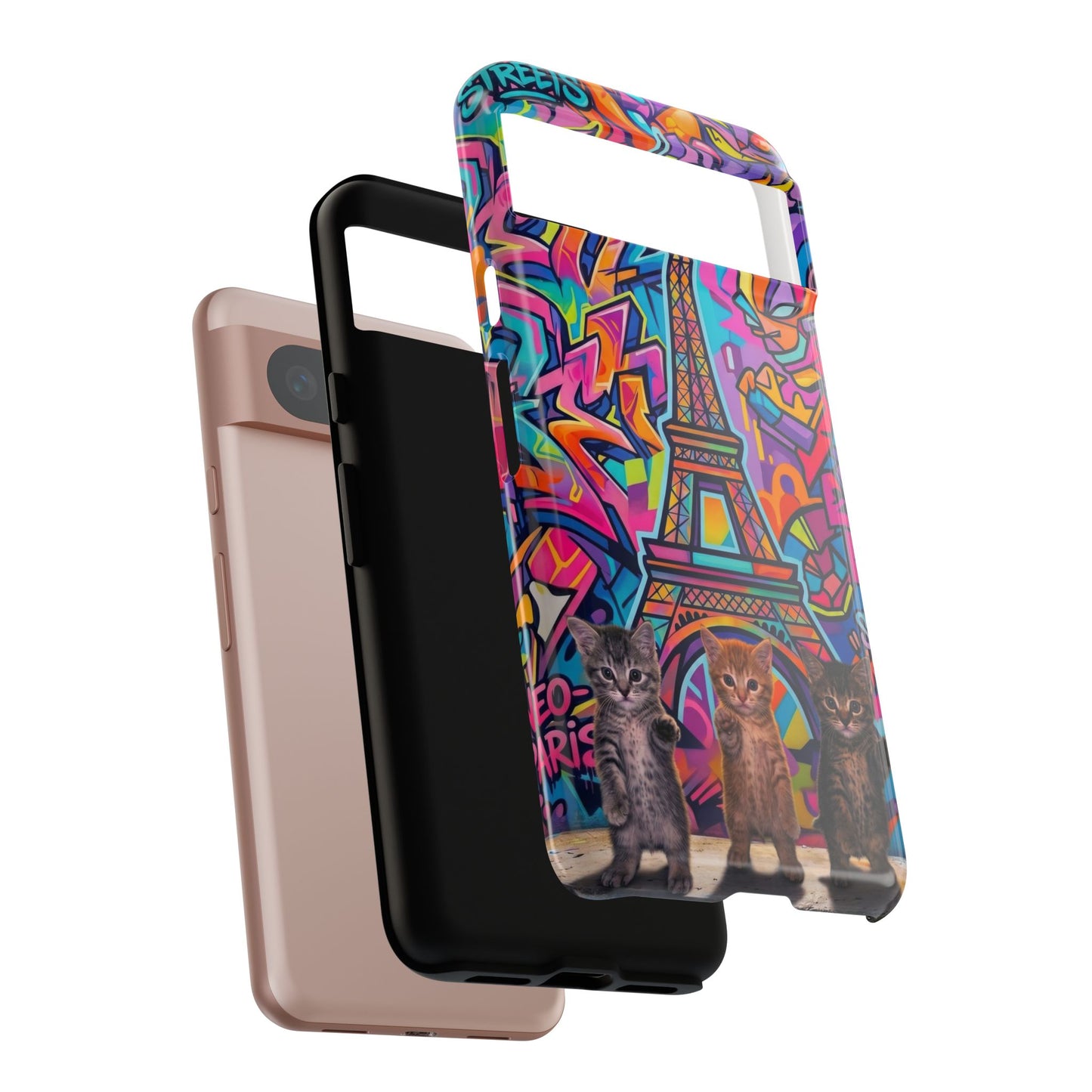 Cat Graffiti Eiffel Phone Case — Colorful Urban Parisian iPhone Cover