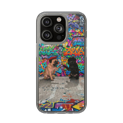 Clear Phone Case — Colorful Graffiti Pugs Design