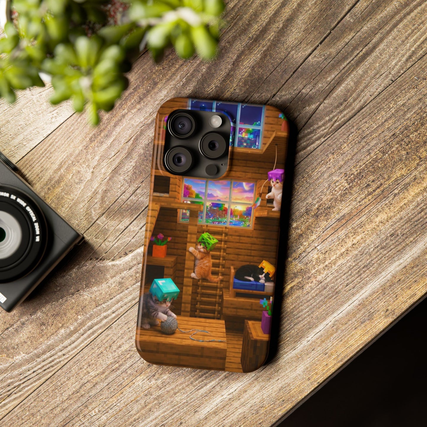 Minecraft Cozy Treehouse Slim Phone Case — Gamer Pixel Cabin Design