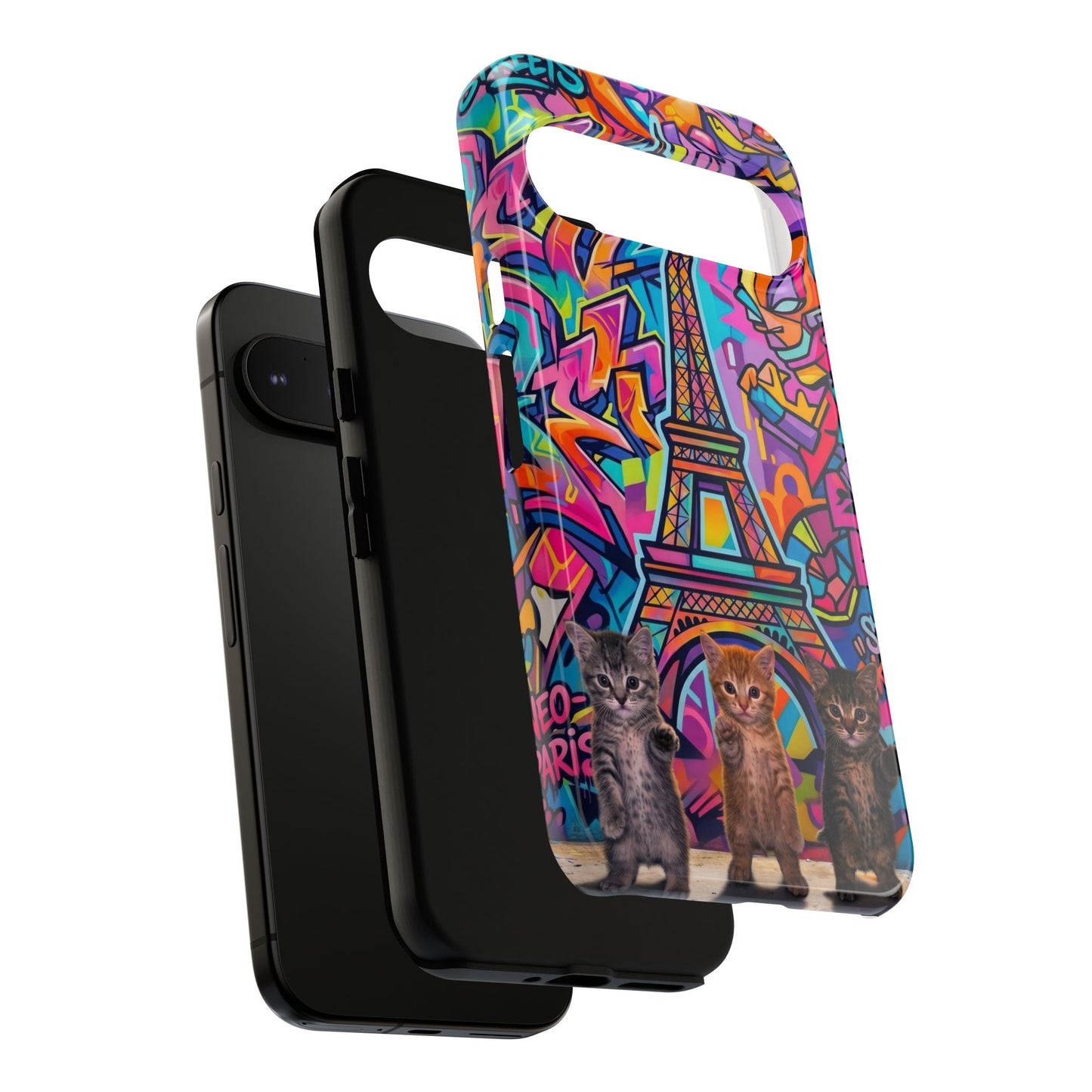 Cat Graffiti Eiffel Phone Case — Colorful Urban Parisian iPhone Cover