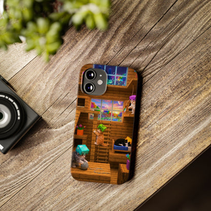 Minecraft Cozy Treehouse Slim Phone Case — Gamer Pixel Cabin Design