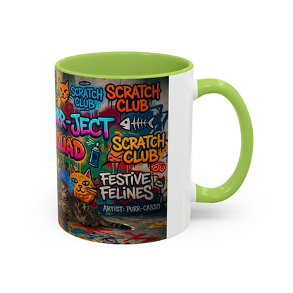 Graffiti Meow Squad Accent Coffee Mug — Cute Kittens ‘Purr-ject’ Street Art Design (11/15oz)