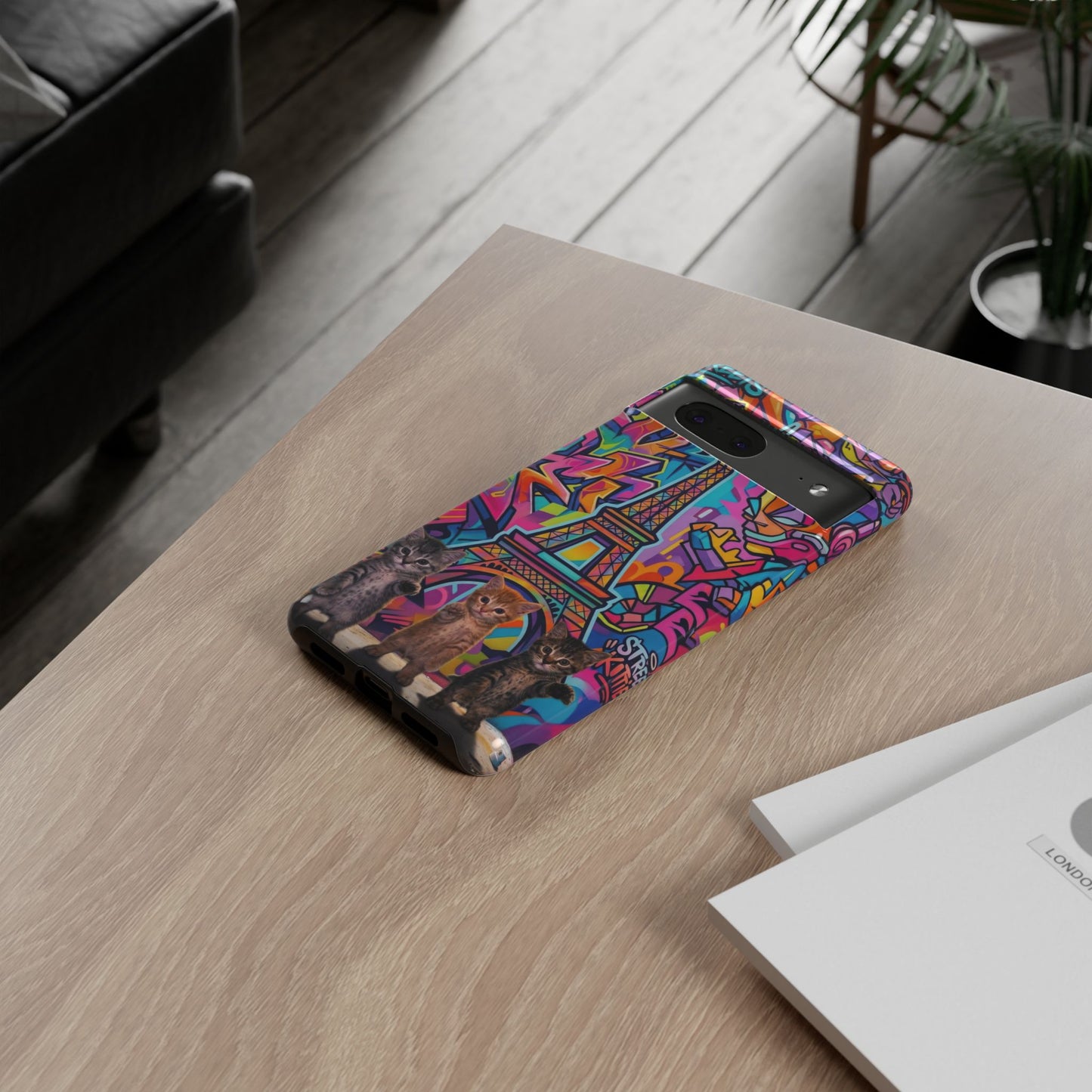 Cat Graffiti Eiffel Phone Case — Colorful Urban Parisian iPhone Cover