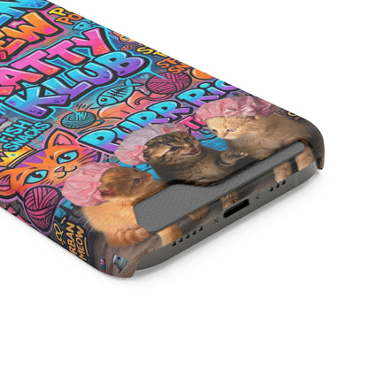 Cat Crew Katty Klub Phone Card Case — Cute Graffiti Kitten Wallet Phone Case
