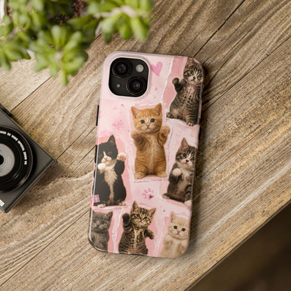 Cute Kittens Tough Phone Case — Pink Paw Print Protective Phone Cover