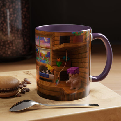 Cozy Cat Tree Accent Coffee Mug — Cute Kitten Window Scene (11/15 oz)