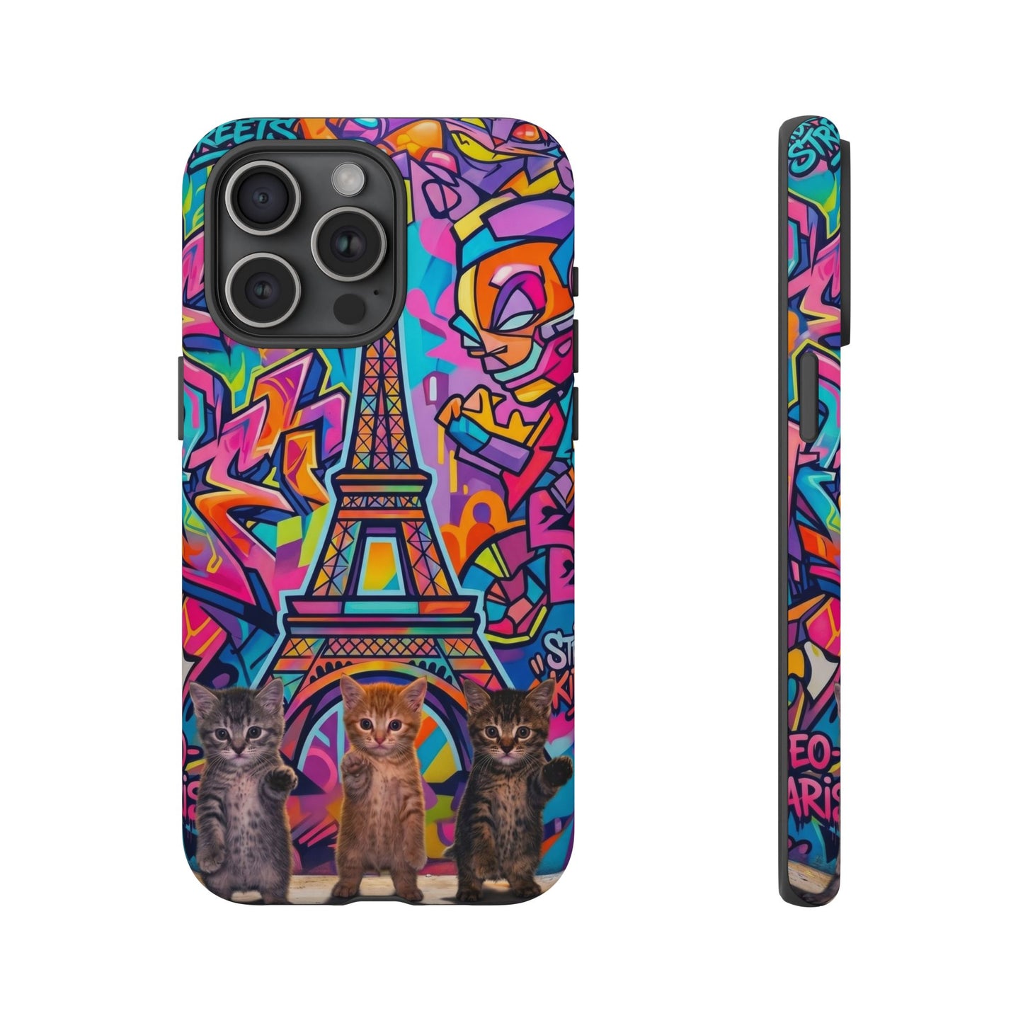Cat Graffiti Eiffel Phone Case — Colorful Urban Parisian iPhone Cover