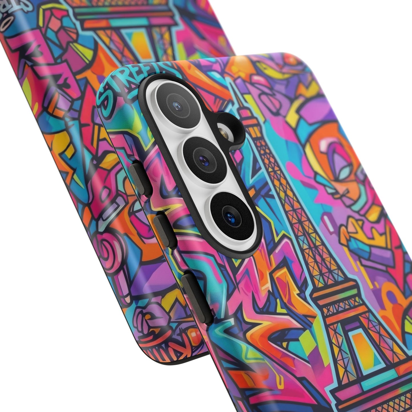 Cat Graffiti Eiffel Phone Case — Colorful Urban Parisian iPhone Cover