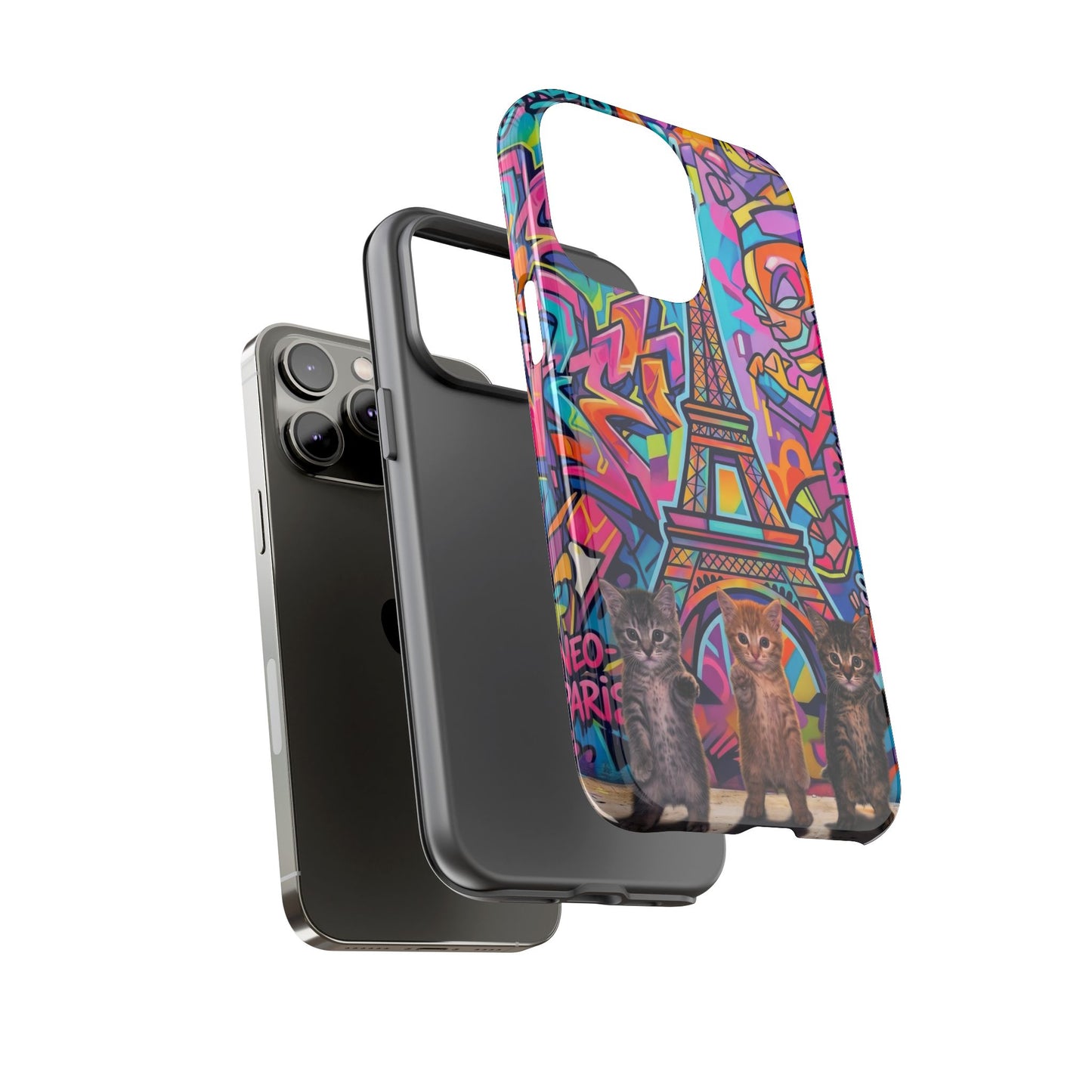 Cat Graffiti Eiffel Phone Case — Colorful Urban Parisian iPhone Cover
