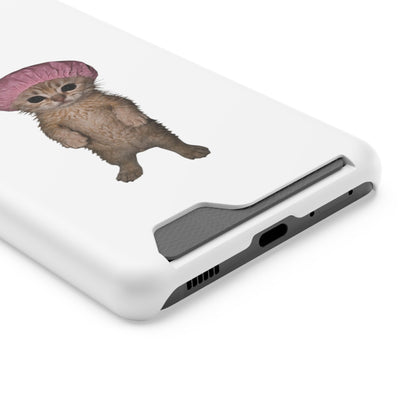Cute Standing Kitten Cat Shower Cap  Phone Case with Card Holder