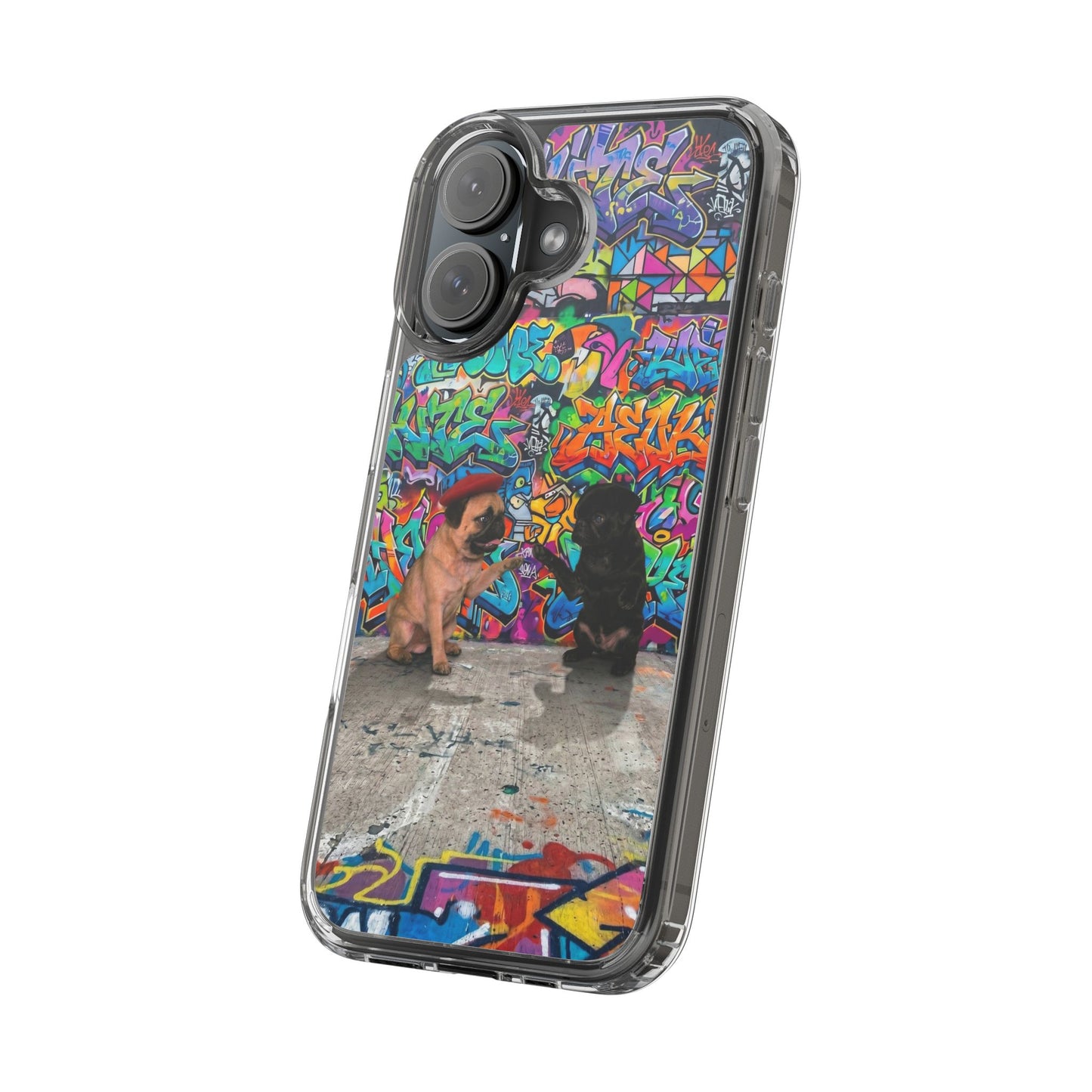 Clear Phone Case — Colorful Graffiti Pugs Design
