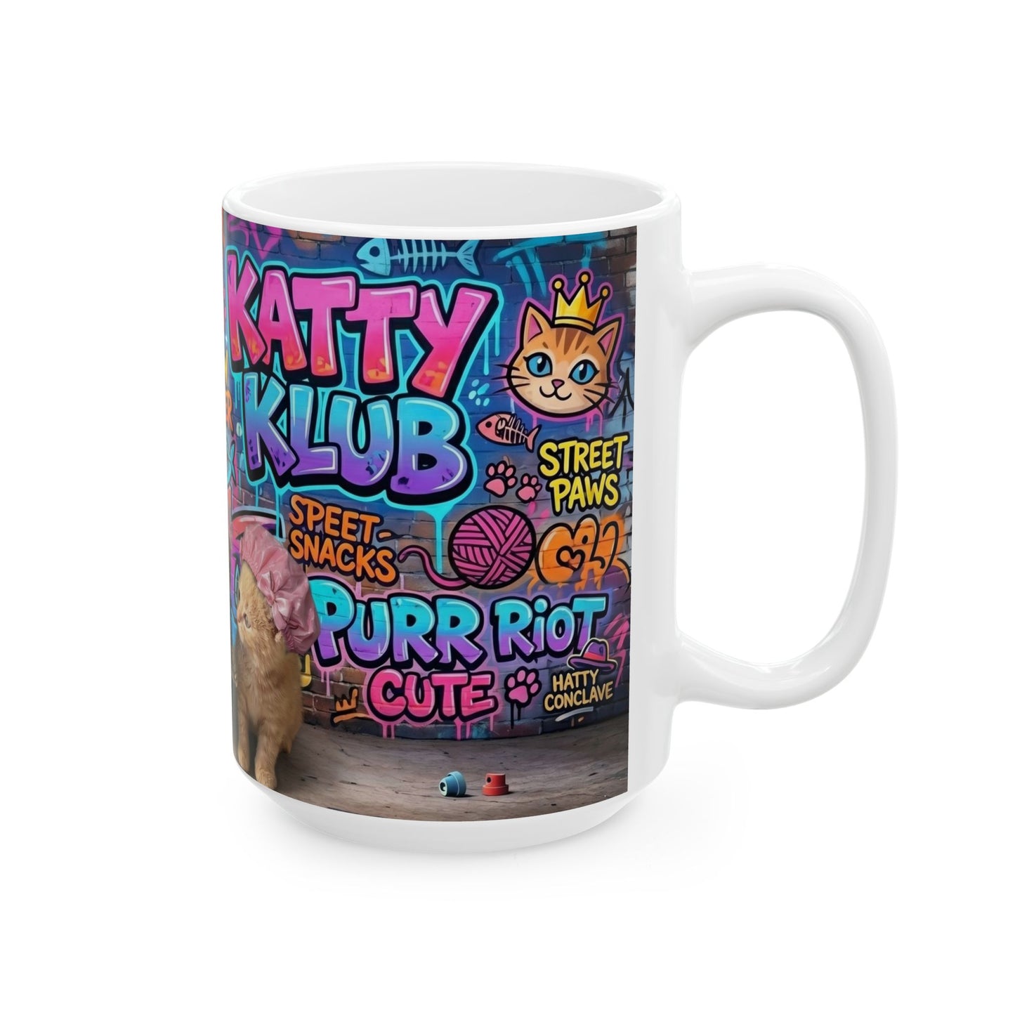 Kitten Crew Ceramic Mug — Colorful Street Art Cat Design (11oz/15oz)
