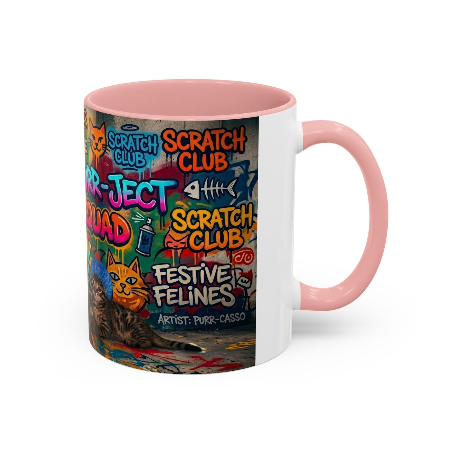 Graffiti Meow Squad Accent Coffee Mug — Cute Kittens ‘Purr-ject’ Street Art Design (11/15oz)